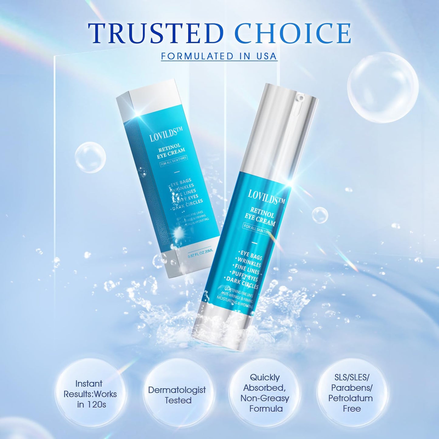 šļø LOVILDS⢠Advanced Retinol Under Eye Cream - Anti-Aging Treatment for Wrinkles, Fine Lines, Eye Bags, Dark Circles and Puffiness